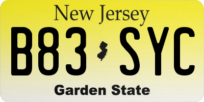 NJ license plate B83SYC