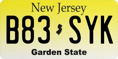 NJ license plate B83SYK