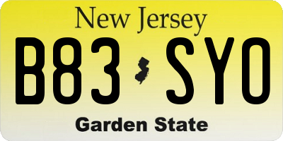 NJ license plate B83SYO