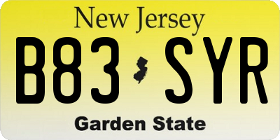 NJ license plate B83SYR