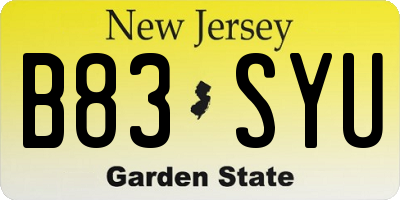 NJ license plate B83SYU