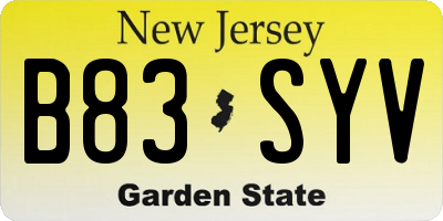 NJ license plate B83SYV