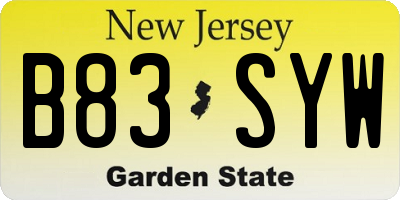 NJ license plate B83SYW