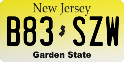 NJ license plate B83SZW