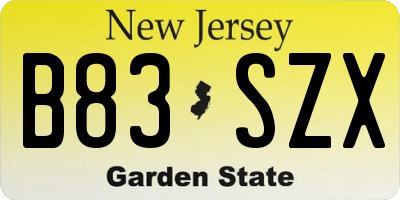 NJ license plate B83SZX
