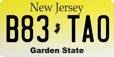 NJ license plate B83TAO