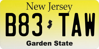 NJ license plate B83TAW