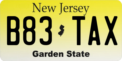 NJ license plate B83TAX