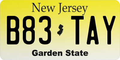 NJ license plate B83TAY