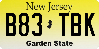 NJ license plate B83TBK