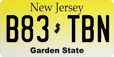 NJ license plate B83TBN