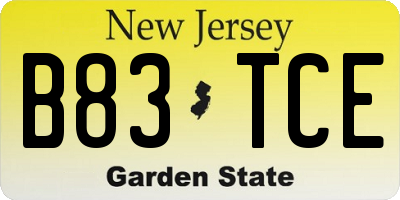 NJ license plate B83TCE