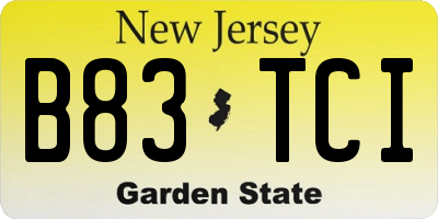 NJ license plate B83TCI