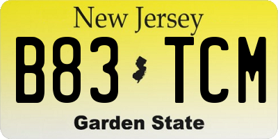 NJ license plate B83TCM