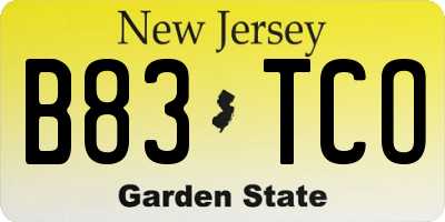 NJ license plate B83TCO