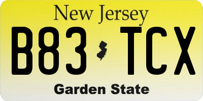NJ license plate B83TCX
