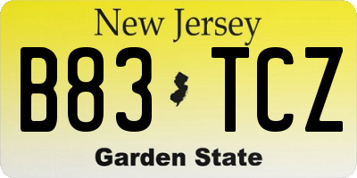 NJ license plate B83TCZ