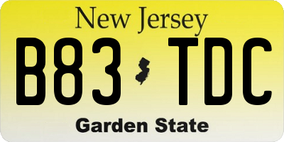 NJ license plate B83TDC
