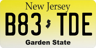 NJ license plate B83TDE