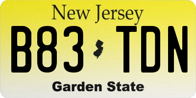 NJ license plate B83TDN
