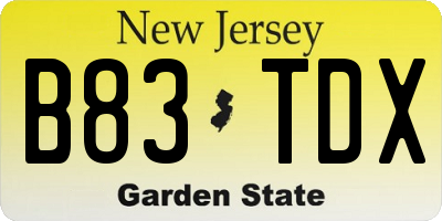 NJ license plate B83TDX