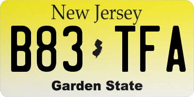 NJ license plate B83TFA