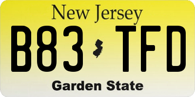 NJ license plate B83TFD