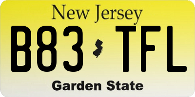 NJ license plate B83TFL