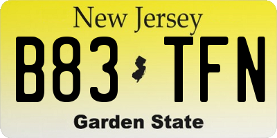 NJ license plate B83TFN