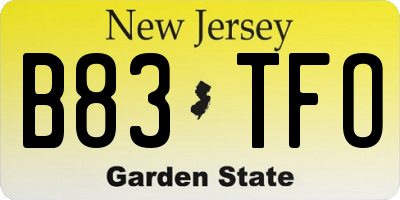 NJ license plate B83TFO