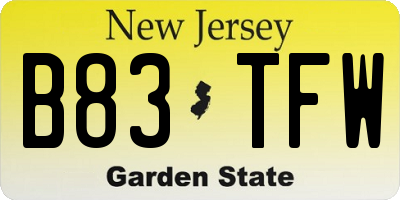 NJ license plate B83TFW