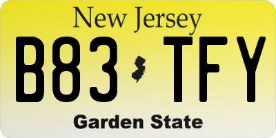 NJ license plate B83TFY