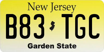 NJ license plate B83TGC