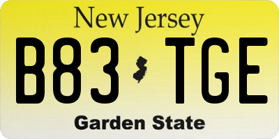 NJ license plate B83TGE