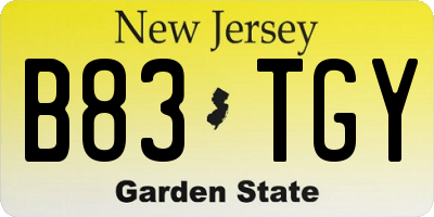 NJ license plate B83TGY