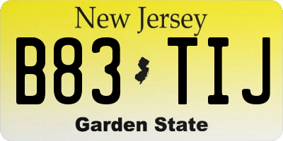NJ license plate B83TIJ