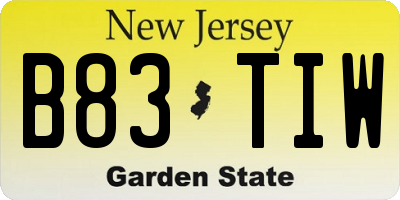 NJ license plate B83TIW