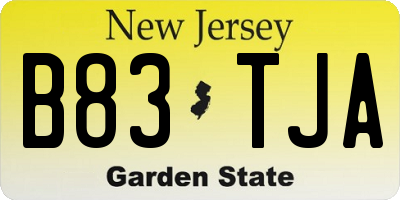 NJ license plate B83TJA