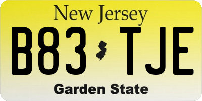 NJ license plate B83TJE