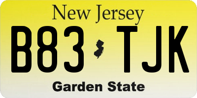 NJ license plate B83TJK