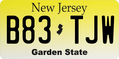 NJ license plate B83TJW