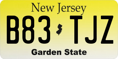 NJ license plate B83TJZ