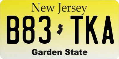 NJ license plate B83TKA