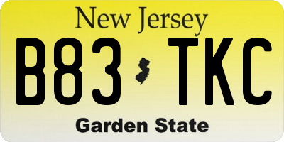 NJ license plate B83TKC
