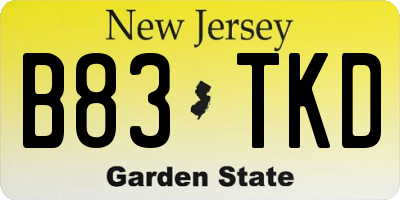 NJ license plate B83TKD