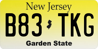 NJ license plate B83TKG