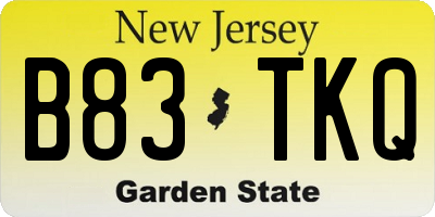NJ license plate B83TKQ