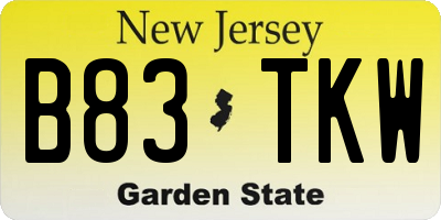 NJ license plate B83TKW
