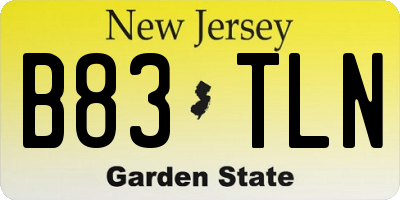 NJ license plate B83TLN