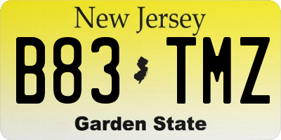 NJ license plate B83TMZ